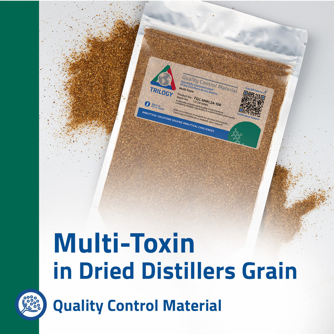 TQC-MMC24-1000 - Aflatoxin B1/B2/G1/G2, Deoxynivalenol, Fumonisin B1/B2/B3 and Zearalenone in Dried Distillers Grain (DDG) Quality Control Material