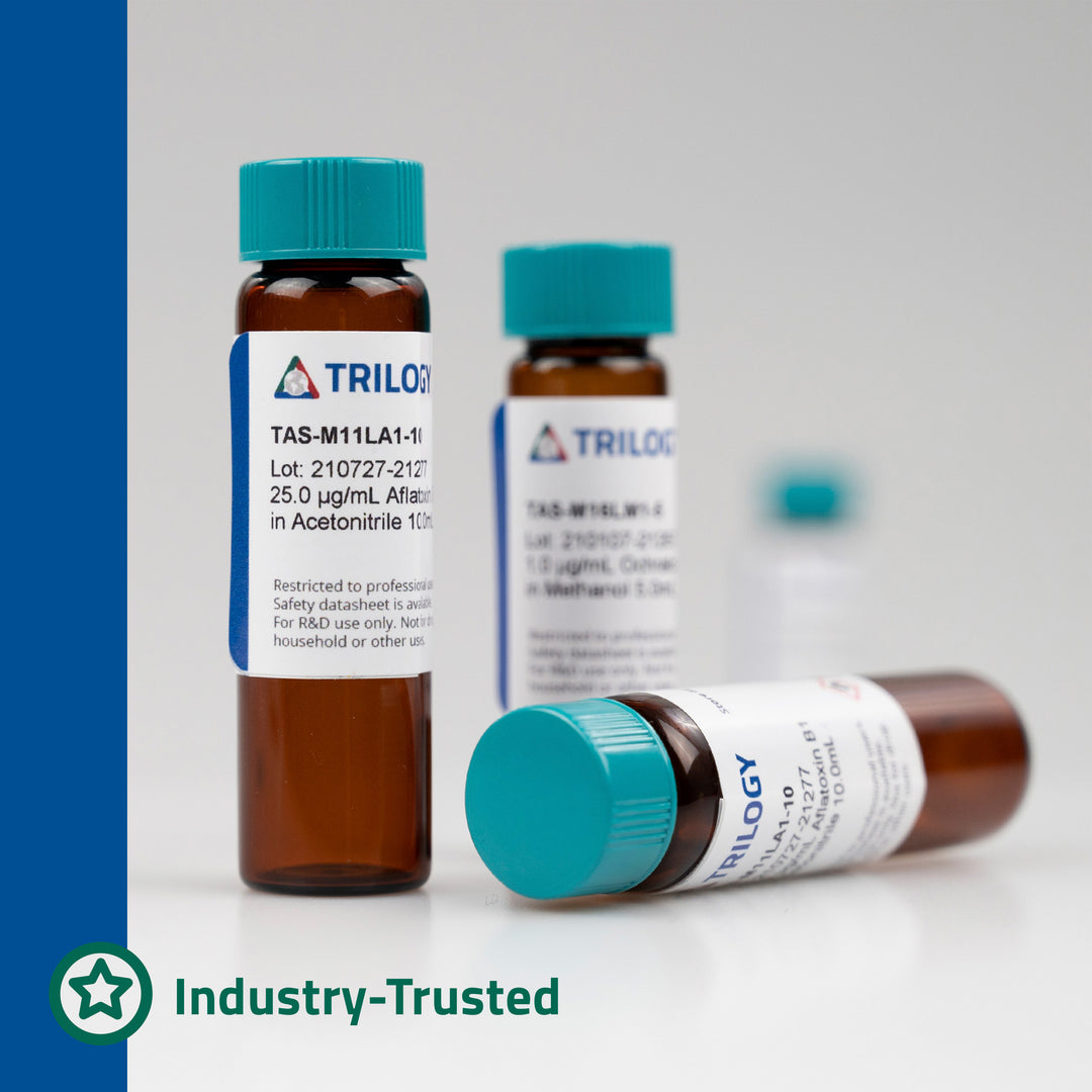 2µg/mL Aflatoxin B1/G1 and 0.5µg/mL Aflatoxin B2/G2 in acetonitrile